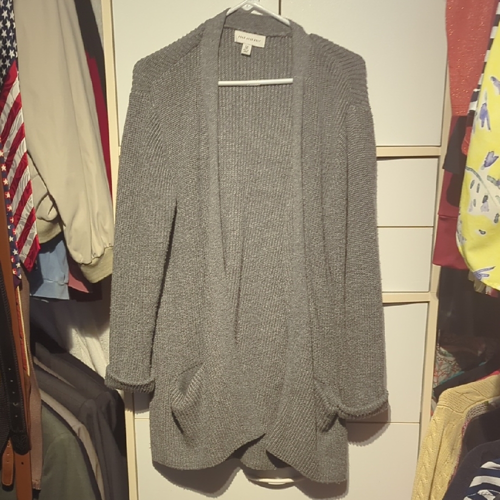 Gray Knit Cardigan Sweater